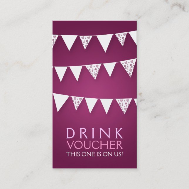 Elegant Drink Voucher Love Bunting Monogram Pink Discount Card (Front)