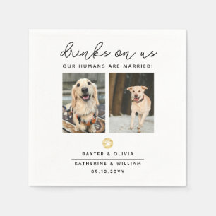 Elegant Drinks on Us Pet 2 Photo Wedding Napkin