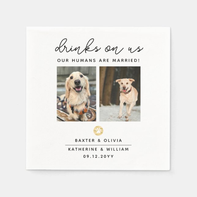 Elegant Drinks on Us Pet 2 Photo Wedding Napkin (Front)