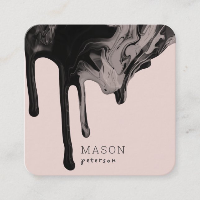 Elegant Dripping Marble Paint Seamless |Blush Pink Square Business Card (Front)