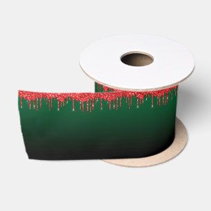 Elegant Dripping Red and Green Christmas Satin Ribbon