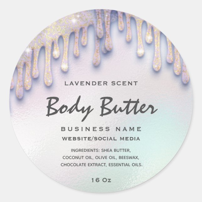 Elegant drips holographic  body butter label (Front)
