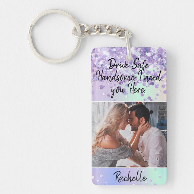 Elegant Drive Safe Custom Photo Key Ring (Front)