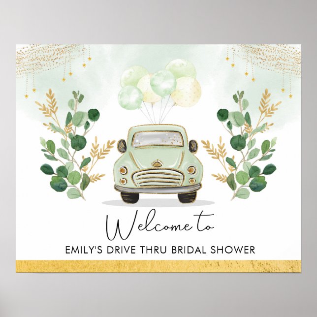 Elegant Drive Through Bridal Shower Parade Welcome Poster (Front)