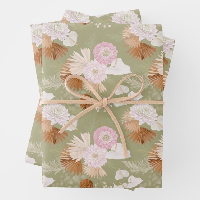 Elegant Dry Palms and Anthurium Wrapping Paper Sheet (In situ)