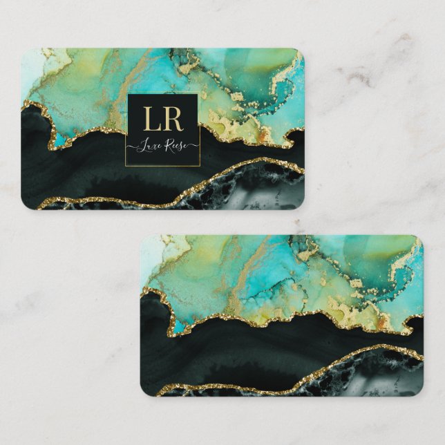 Elegant Dual Colour & Gold Abstract Liquid Art     Business Card (Front/Back)