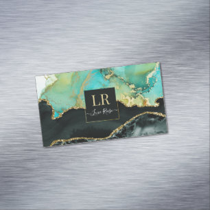 Elegant Dual Colour & Gold Abstract Liquid Art     Magnetic Business Card