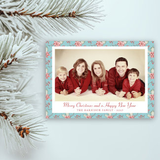 Elegant Duck Egg Blue Holly Photo Holiday Card