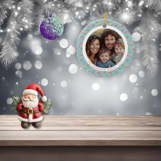 Elegant Duck Egg Holly Christmas Photo Ceramic Tree Decoration