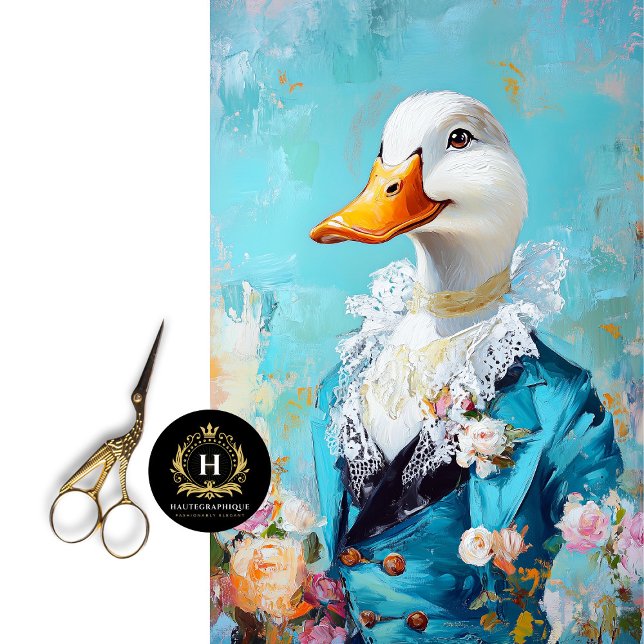 Elegant Duck in Blue Suit with Roses Decoupage  Tissue Paper (Creator Uploaded)