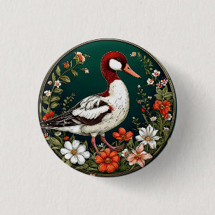 Elegant Duck Surrounded by Vibrant Flowers 3 Cm Round Badge