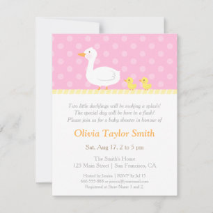 Elegant Duck Twin Girls Baby Shower Invitations