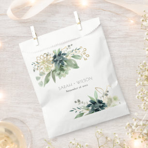 Elegant Dusky Blue Green Succulent Foliage Wedding Favour Bags