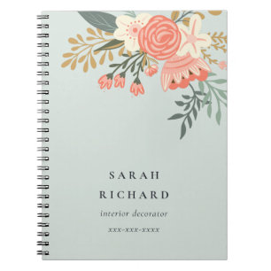 Elegant Dusky Blue Orange Blush Ambrosia Floral Notebook