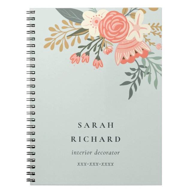 Elegant Dusky Blue Orange Blush Ambrosia Floral  Notebook (Front)
