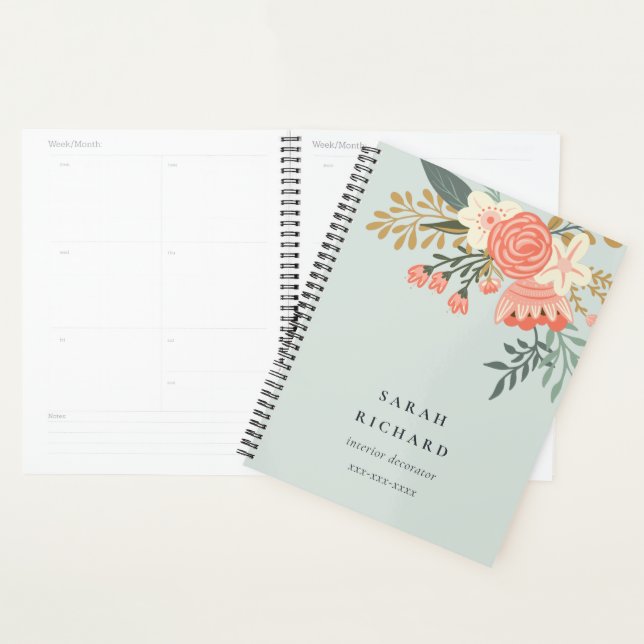 Elegant Dusky Blue Orange Blush Ambrosia Floral  Planner (Display)