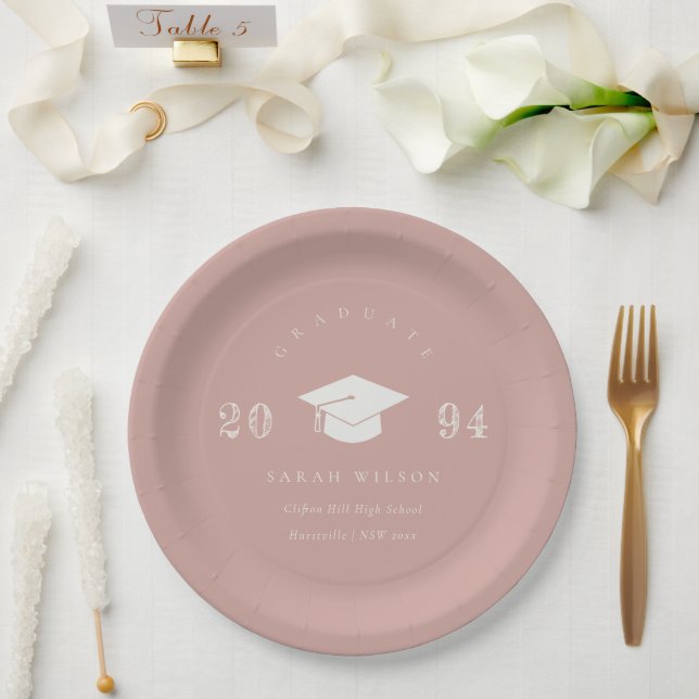 Elegant Dusky Blush Pink Minimal Simple Graduation Paper Plate (Wedding)