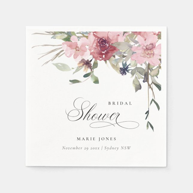 Elegant Dusky Blush Rose Floral Bridal Shower Napkin (Front)