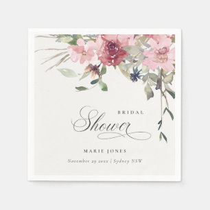Elegant Dusky Blush Rose Floral Bridal Shower Napkin