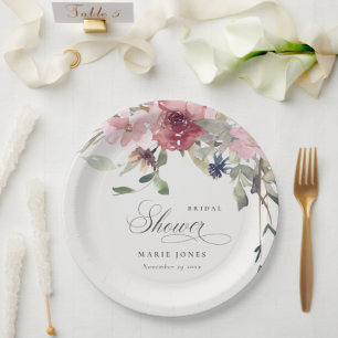 Elegant Dusky Blush Rose Floral Bridal Shower Paper Plate