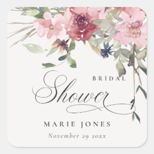 Elegant Dusky Blush Rose Floral Bridal Shower Square Sticker