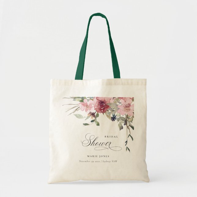 Elegant Dusky Blush Rose Floral Bridal Shower Tote Bag (Front)