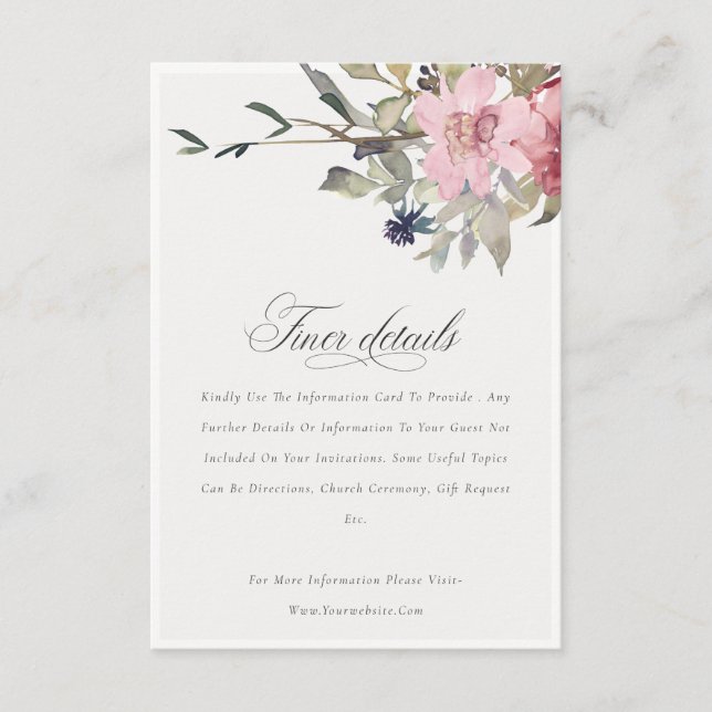 Elegant Dusky Blush Rose Floral Wedding Details Enclosure Card (Front)