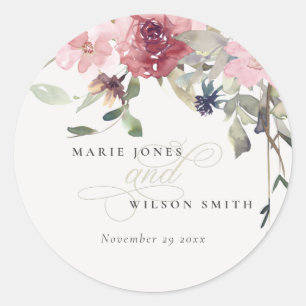 Elegant Dusky Blush Rose Wildflower Floral Wedding Classic Round Sticker