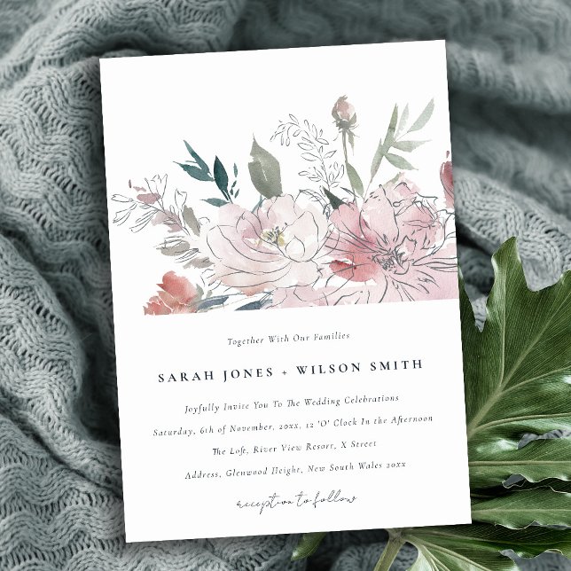 Elegant Dusky Blush Watercolor Floral Wedding Invitation (Creator Uploaded)