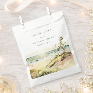 Elegant Dusky Coastal Beach Sun Seascape Wedding Favour Bags