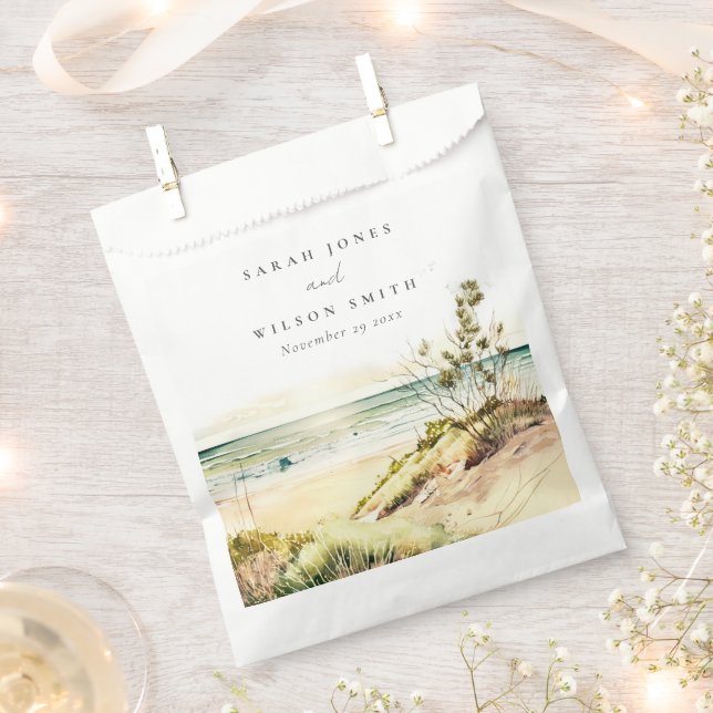 Elegant Dusky Coastal Beach Sun Seascape Wedding Favour Bags (Clipped)