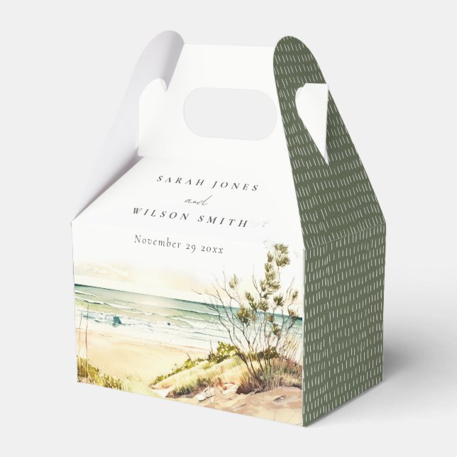 Elegant Dusky Coastal Beach Sun Seascape Wedding Favour Box (Front Side)