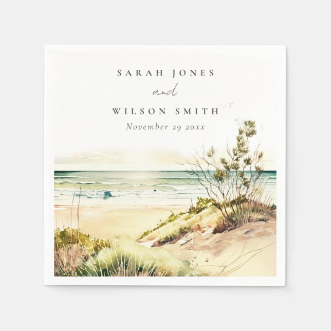 Elegant Dusky Coastal Beach Sun Seascape Wedding Napkin (Front)