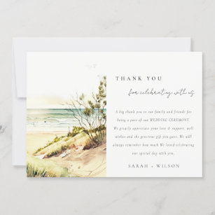 Elegant Dusky Coastal Beach Sun Seascape Wedding Thank You Card