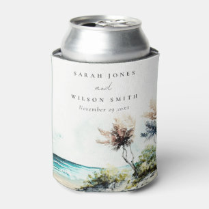 Elegant Dusky Coastal Palm Beach Seascape Wedding Can Cooler