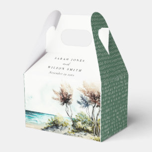 Elegant Dusky Coastal Palm Beach Seascape Wedding Favour Box