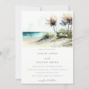 Elegant Dusky Coastal Palm Beach Seascape Wedding Invitation