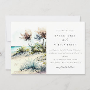 Elegant Dusky Coastal Palm Beach Seascape Wedding Invitation
