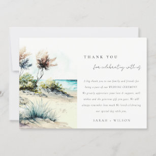 Elegant Dusky Coastal Palm Beach Seascape Wedding Thank You Card