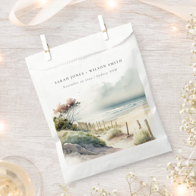 Elegant Dusky Coastal Sand Beach Seascape Wedding Favour Bags (Clipped)