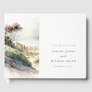 Elegant Dusky Coastal Sand Beach Seascape Wedding Guest Book