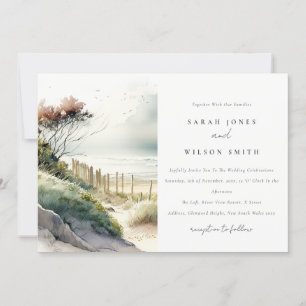 Elegant Dusky Coastal Sand Beach Seascape Wedding Invitation