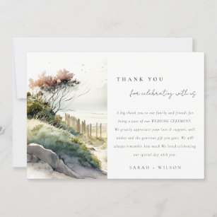 Elegant Dusky Coastal Sand Beach Seascape Wedding Thank You Card