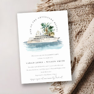 Elegant Dusky Cruise Ship Palm Seascape Engagement Invitation
