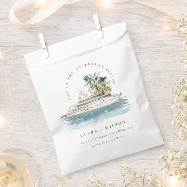 Elegant Dusky Cruise Ship Palm Seascape Wedding  Favour Bags (Clipped)