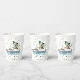 Elegant Dusky Cruise Ship Palm Seascape Wedding  Paper Cups