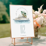Elegant Dusky Cruise Ship Palm Seascape Wedding  Table Number<br><div class="desc">Dusky Cruise Ship Palm Seascape Theme Collection.- it's an elegant script watercolor Illustration of watercolor cruise ship with palm and greenery, perfect for your coastal beachy cruise wedding & parties. It’s very easy to customise, with your personal details. If you need any other matching product or customisation, kindly message via...</div>