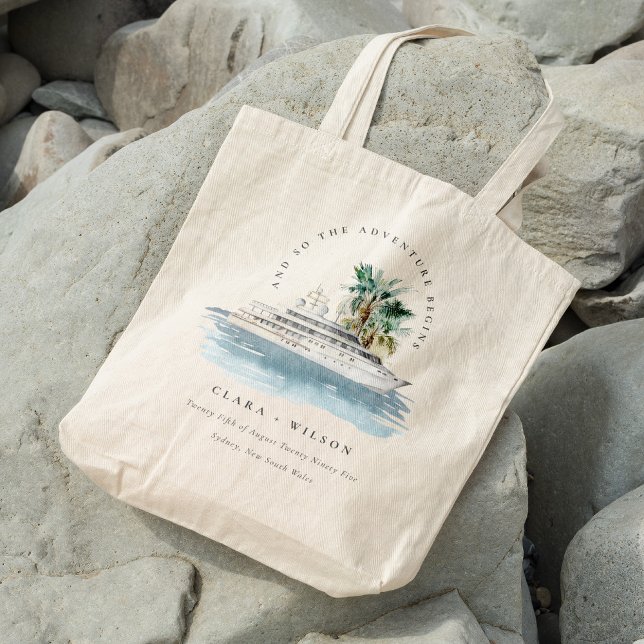 Elegant Dusky Cruise Ship Palm Seascape Wedding  Tote Bag (Creator Uploaded)