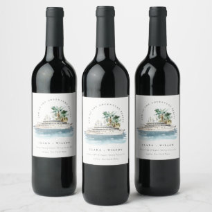 Elegant Dusky Cruise Ship Palm Seascape Wedding  Wine Label