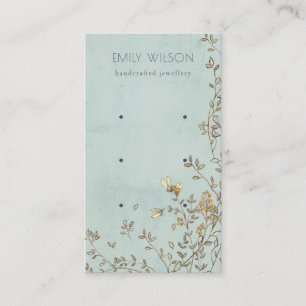 Elegant Dusky Floral Aqua Stud 3 Earring Display Business Card